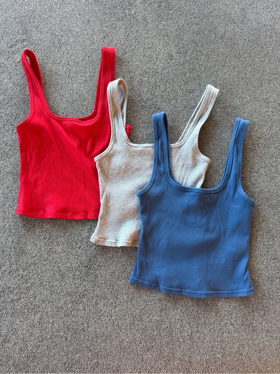 Fabletics Tops - Ribbed Scoop Tank Trio - Red, Gray, Blue